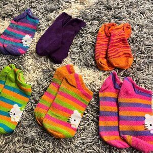 Lot of 12 Multicolored Socks (6 Pairs) 4 pairs are Hello Kitty and 2 are no-show